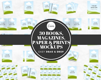 30 Book Mockup Templates, Canva Magazine Mockup, Paper Mockup KDP Mockup, Drag and Drop Workbook Mockup, Open Book Canva Templates - Digital