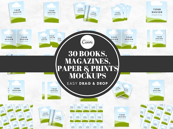 30 Book Mockup Templates, Canva Magazine Mockup, Paper Mockup KDP Mockup, Drag and Drop Workbook Mockup, Open Book Canva Templates - Digital