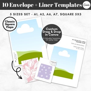 Drag and Drop Printable Envelope Template, Custom Envelope Liner Templates, A1 A2 A6 A7 Square Envelope, DIY Cards, Editable Canva Templates