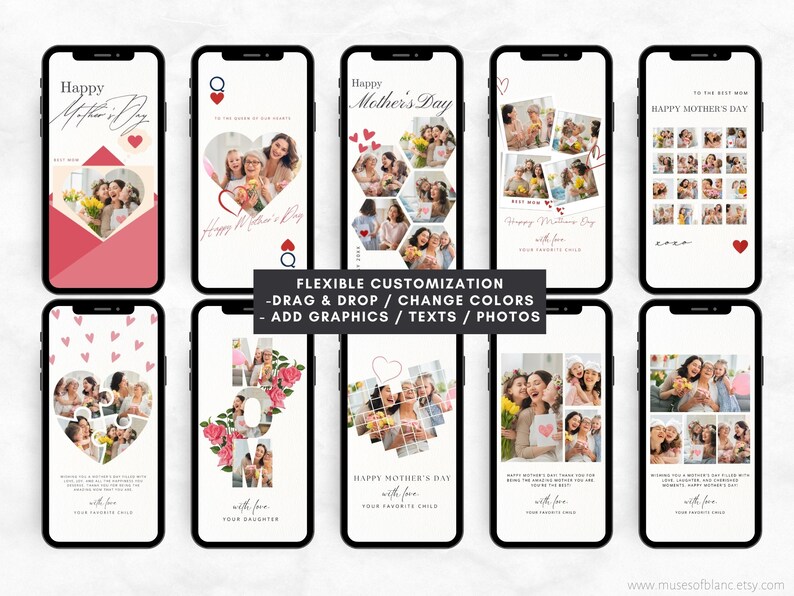 Editable Digital Mothers Day Cards Template, Animated Happy Mothers Day E-Card Template, Photo Collage Mothers Day Cards, Custom Mothers Day Greeting Cards Templates, Personalized Gift for Mom, Mobile Mothers Day Card Animation Video with Music GIF