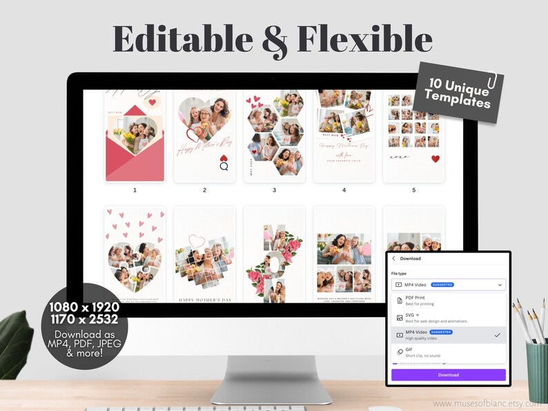 Editable Digital Mothers Day Cards Template, Animated Happy Mothers Day E-Card Template, Photo Collage Mothers Day Cards, Custom Mothers Day Greeting Cards Templates, Personalized Gift for Mom, Mobile Mothers Day Card Animation Video with Music GIF
