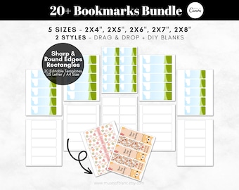 Drag and Drop Bookmark Templates, Custom Blank Bookmarks Template, Editable Bookmark Templates DIY Personalized Bookmarks Canva Template