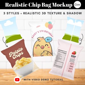 Editable Chip Bag Mockup Template, Drag and Drop Chip Bag Template ...
