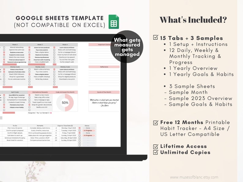 Ultimate Habit Tracker Google Sheets Pink Floral Spreadsheet - Etsy