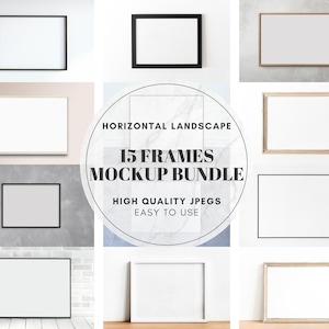 15 Horizontal Frame Mockup Bundle, Landscape Wall Art Frame, Basic Blank Mockup Template, Wall Art Poster Mockup - JPG, Digital Download