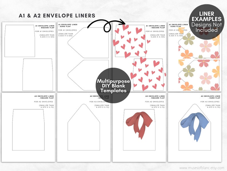 DIY Printable Envelope Liner Templates, Editable Canva Templates, Print and Cut A1 A2 A6 A7 Square Envelope Templates, Customised Envelope Liner - Digital Download, Editable Envelope Liner Square Flap, Customised Envelope Liner Euro Flap, A7 Liner