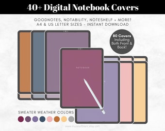 40 Digital Notebook Covers, Digital Planner Cover, Goodnotes, Notability, Autumn Fall Color Palette, Hard Cover Book Cover, Digital Download