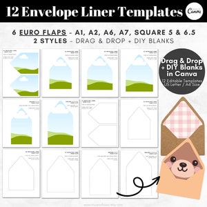 Drag and Drop Printable Envelope Liner Templates, Editable Canva Templates, Liner Envelope Templates, Custom Envelope Liner for DIY
