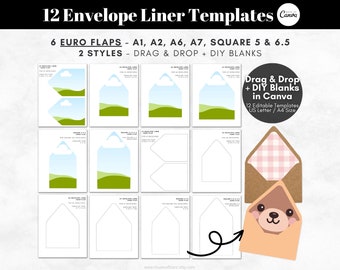 Drag and Drop Printable Envelope Liner Templates, Editable Canva Templates, Liner Envelope Templates, Custom Envelope Liner for DIY