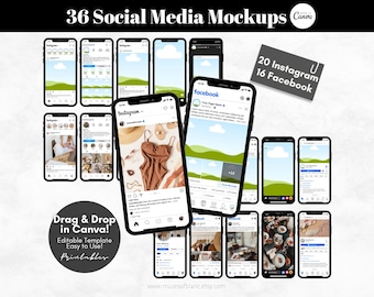 36 Editable Social Media Mockup Templates, Instagram Mockup, Facebook Mockup, Editable Canva Template, Etsy Listing Mockup, Digital Download