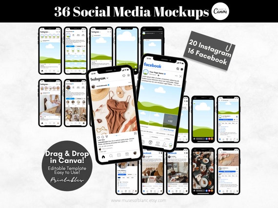 36 Editable Social Media Mockup Templates, Instagram Mockup, Facebook Mockup, Editable Canva Template, Etsy Listing Mockup, Digital Download