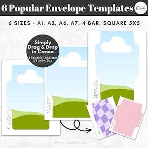 Drag and Drop Printable Envelope Template, Editable Canva Templates, A1 A2 A6 A7 4 BAR Square Envelope Templates, 3x5, 4x6, 5x7, 5x5 Canva