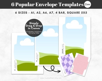 Drag and Drop Printable Envelope Template, Editable Canva Templates, A1 A2 A6 A7 4 BAR Square Envelope Templates, 3x5, 4x6, 5x7, 5x5 Canva