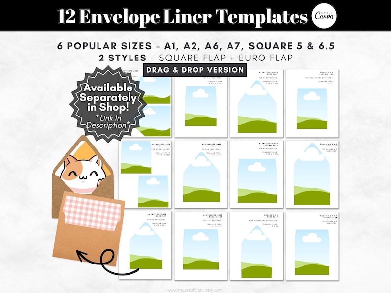 DIY Printable Envelope Liner Templates, Editable Canva Templates, Print and Cut A1 A2 A6 A7 Square Envelope Templates, Customised Envelope Liner - Digital Download, Editable Envelope Liner Square Flap, Customised Envelope Liner Euro Flap, A7 Liner