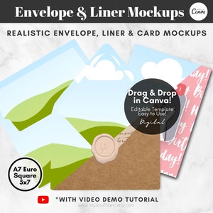 Envelope Mockup Templates, Custom Envelope Liner Mockup, DIY Card Mockup, Canva Frames Mockup, Editable Canva Templates - Digital Download