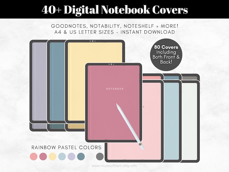 40 Digital Notebook Covers, Digital Planner Covers, Goodnotes, Notability, Noteshelf, Minimalist Aesthetic Pastel Designs, Hard Cover Book Texture - Instant Digital Download, Digital Journal Covers, Planner Bundle, Personal Use, Commercial Use
