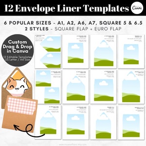Drag and Drop Printable Envelope Liner Templates, Editable Canva Templates, Liner Envelope Templates, Custom Envelope Liner for DIY