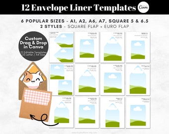 Drag and Drop Printable Envelope Liner Templates, Editable Canva Templates, Liner Envelope Templates, Custom Envelope Liner for DIY