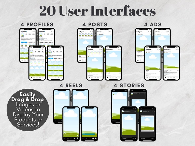 20 Editable instagram Mockup Templates, Social Media Mockup Templates, Editable Canva Templates, Drag and Drop Mockup Templates, Etsy Listing Mockup, Instagram Profile Mockup, Instagram Reels Mockup, Instagram Reels Template, Instagram Story Digital