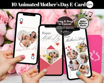 Editable Mother's Day Cards Template, Animated Happy Mothers Day E-Card, Photo Collage Cards, Custom Greeting Card DIY Gift Idea for Mom