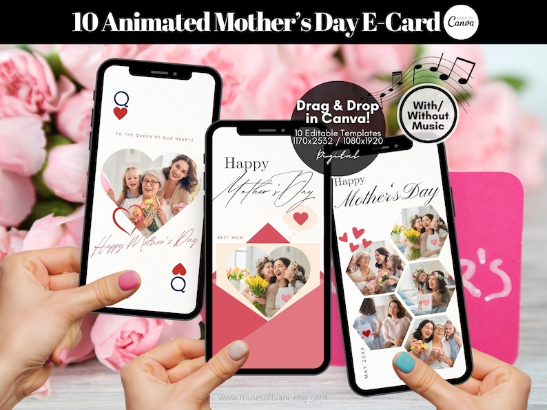 Editable Digital Mothers Day Cards Template, Animated Happy Mothers Day E-Card Template, Photo Collage Mothers Day Cards, Custom Mothers Day Greeting Cards Templates, Personalized Gift for Mom, Mobile Mothers Day Card Animation Video with Music GIF