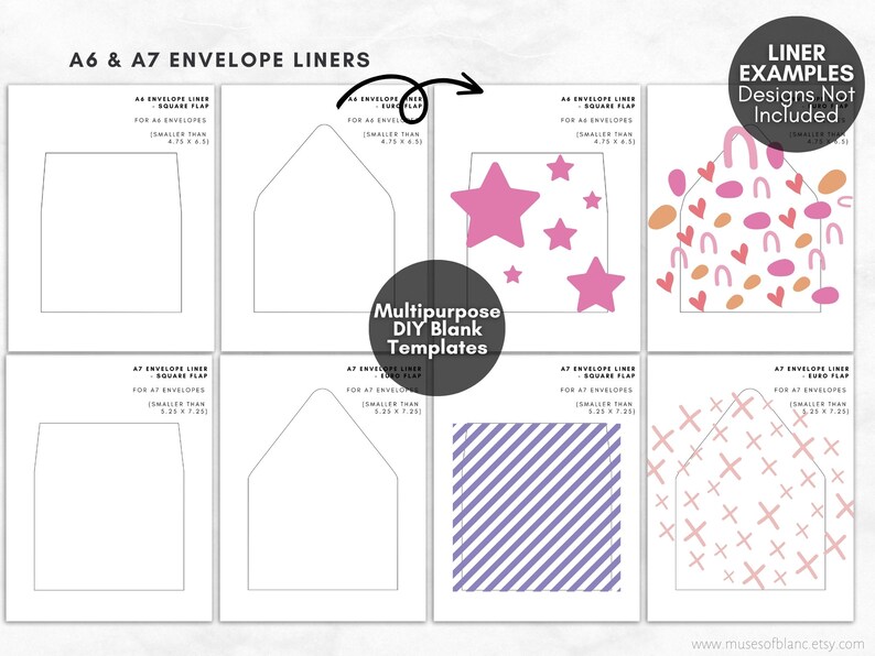 DIY Printable Envelope Liner Templates, Editable Canva Templates, Print and Cut A1 A2 A6 A7 Square Envelope Templates, Customised Envelope Liner - Digital Download, Editable Envelope Liner Square Flap, Customised Envelope Liner Euro Flap, A7 Liner