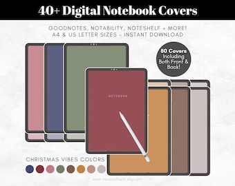 40 Digital Notebook Covers, Digital Planner Cover, Goodnotes, Notability, Christmas Color Palette, Hard Cover Book Texture, Digital Download