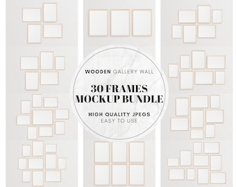 30 Wooden Frames Mockup Bundle V2, Gallery Wall Frame Art Print Mockup,  Blank Mockup Template, Wall Art Poster Mockup, JPG Digital Download