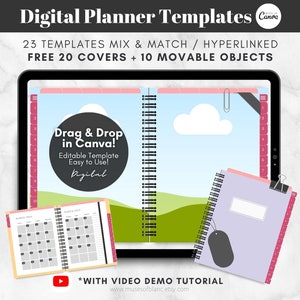 Drag and Drop Digital Planner Templates, Editable PLR Planner Commercial Use, DIY Planner Mockup, Editable Canva Template - Digital Download