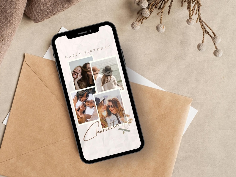 Editable Ecard Birthday Card Template, Ecard Animated Birthday Card Template for Mobile Phones, Collage Birthday Card with Music, Editable Template Canva - Digital Download, Collage Template Collage Birthday Collage Photo Frame Floral Birthday Card,