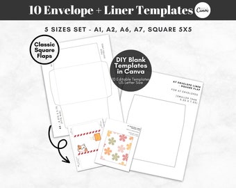 DIY Printable Envelope Template, Custom Envelope Liner Templates, A1 A2 A6 A7 Square Envelope, Editable Canva Templates - Digital Download