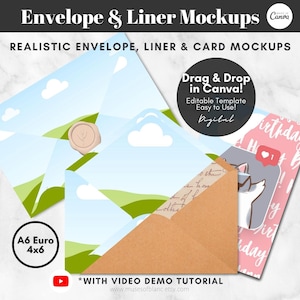 Envelope Mockup Templates, Custom Envelope Liner Mockup, DIY Card Mockup, Canva Frames Mockup, Editable Canva Templates - Digital Download