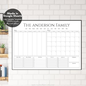 Editable Family Command Center Printable Google Sheets Template V3, Custom Family Organizer Undated Calendar, Meal Planner, Digital Download