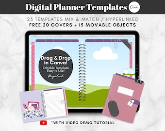 Drag and Drop Digital Planner Templates, Editable PLR Planner Commercial Use, DIY Planner Mockup, Editable Canva Template - Digital Download