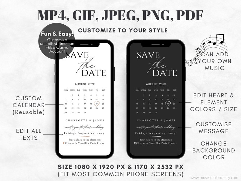 Electronic Save The Date Evite, Digital Save the Date Wedding Card, E-Invite Save The Date Template, Canva Templates - Digital Download, Modern Save The Date Evite Template, Minimalist Digital Invite Electronic Save The Date Invitation Card Calendar