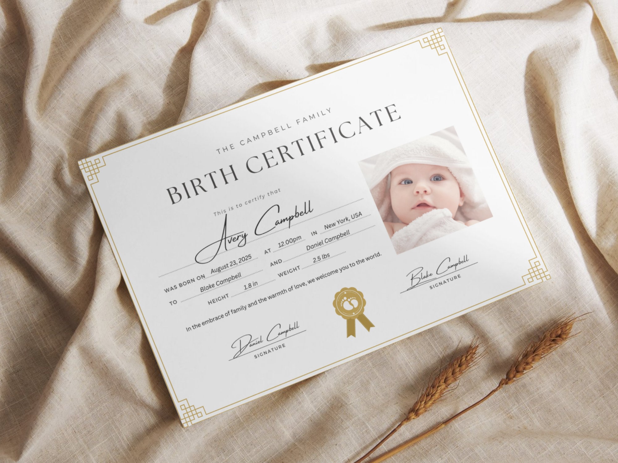 Editable Certificate of Birth Certificate Template, Printable Birth ...