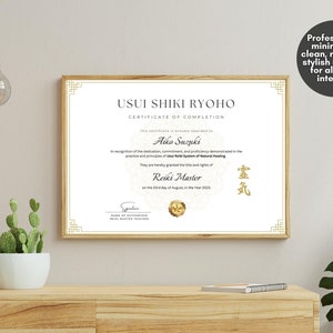 Editable Reiki Certificate of Completion, Usui Shiki Ryoho Reiki Attunement Certification, Printable Certificate of Reiki Healing, Custom Certificate Template, Editable Canva Templates - Digital Download Reiki Master Reiki First Degree Reiki Second