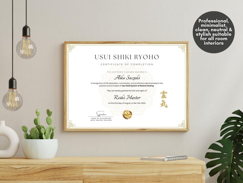 Editable Reiki Certificate of Completion, Usui Shiki Ryoho Reiki Attunement Certification, Printable Certificate of Reiki Healing, Custom Certificate Template, Editable Canva Templates - Digital Download Reiki Master Reiki First Degree Reiki Second