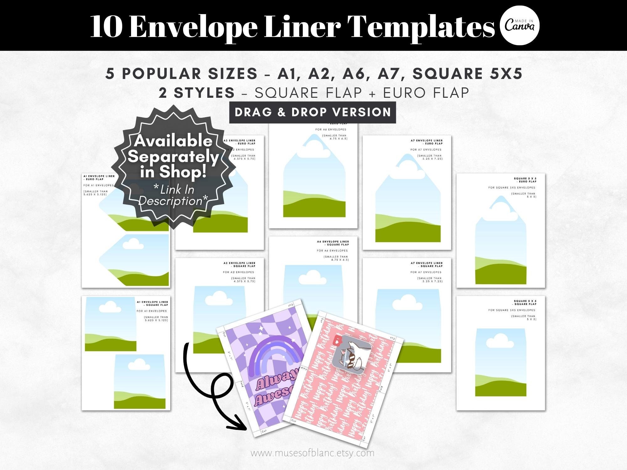 Blank A7 DIY Envelope Liner Templates on Canva Envelope Liner Templates Envelope  Liner 5 X 7 A7 Euroflap,a7 Square Flap,a6,4 BAR,A2 