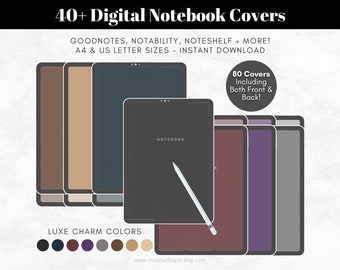 40 Digital Notebook Covers, Digital Planner Cover, Goodnotes, Notability, Luxury Color Palette, Hard Cover Book Texture, Digital Download