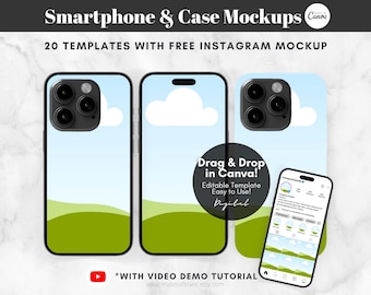 Drag and Drop Smartphone Mockups, Mobile Phone Case Mockup, iPhone Case Phone Cover Mockup iPhone, Instagram Mockup, Editable Canva Template
