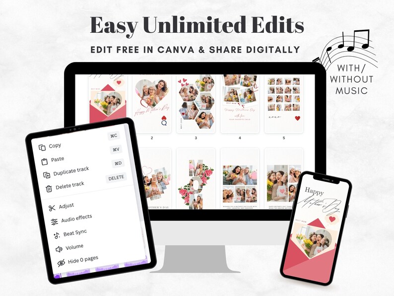 Editable Digital Mothers Day Cards Template, Animated Happy Mothers Day E-Card Template, Photo Collage Mothers Day Cards, Custom Mothers Day Greeting Cards Templates, Personalized Gift for Mom, Mobile Mothers Day Card Animation Video with Music GIF