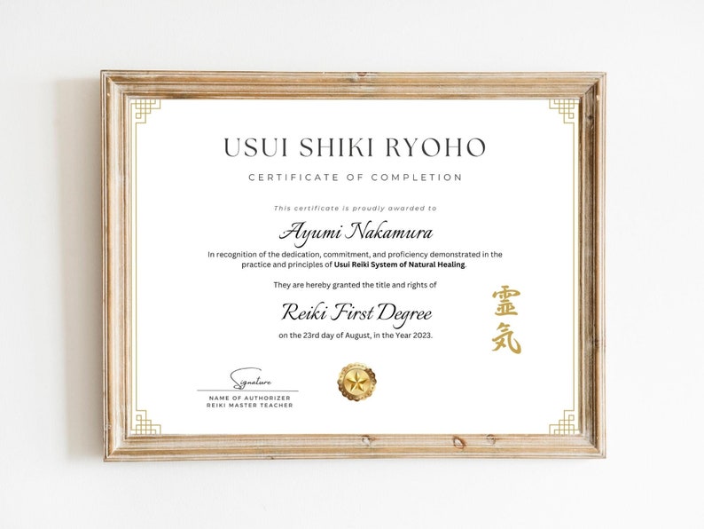 Editable Reiki Certificate of Completion, Usui Shiki Ryoho Reiki Attunement Certification, Printable Certificate of Reiki Healing, Custom Certificate Template, Editable Canva Templates - Digital Download Reiki Master Reiki First Degree Reiki Second