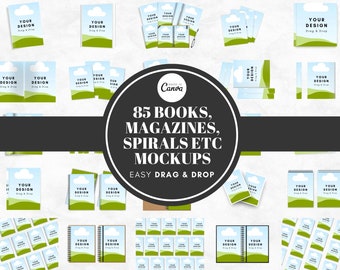 85 Book Mockup Templates, Spiral Notebook Mockup Templates, Canva Magazine Mockup, Paper Mockup KDP Mockup, Etsy Printable, Digital Download