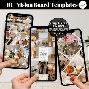 Editable Digital Vision Board Template, Custom Photo Collage Vision Board Wallpaper Phone, Goals Manifestation Dream Board, Canva Template