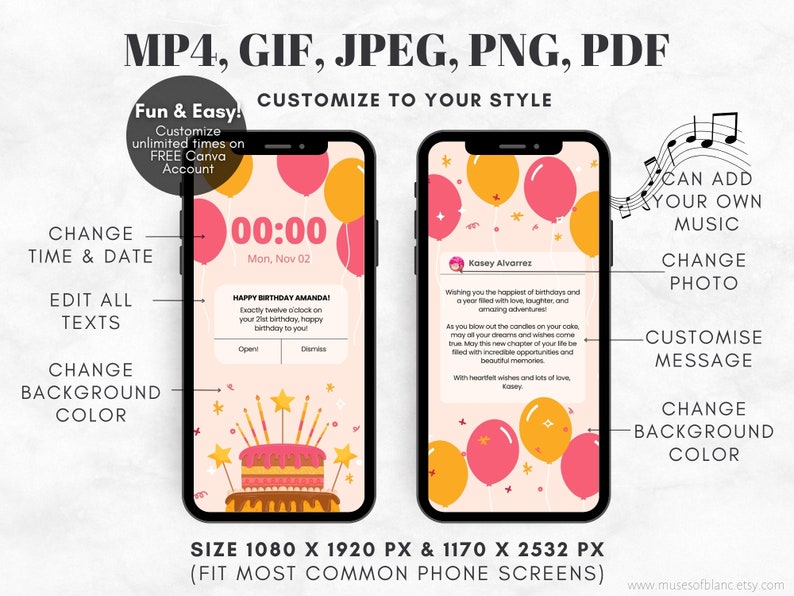 Editable Ecard Birthday Card Template, Ecard Animated Birthday Card Template for Mobile Phones, Video Card Ecard with Music, Editable Template Canva - Digital Download, Digital Gift Template, Digital Gift Card Template, Birthday Ecard with Music