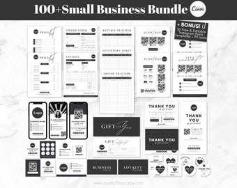 Editable Small Business Bundle, Thank You Card Template, Gift Certificate, Price List, Scan to Pay, Business Forms, Labels, Canva Template
