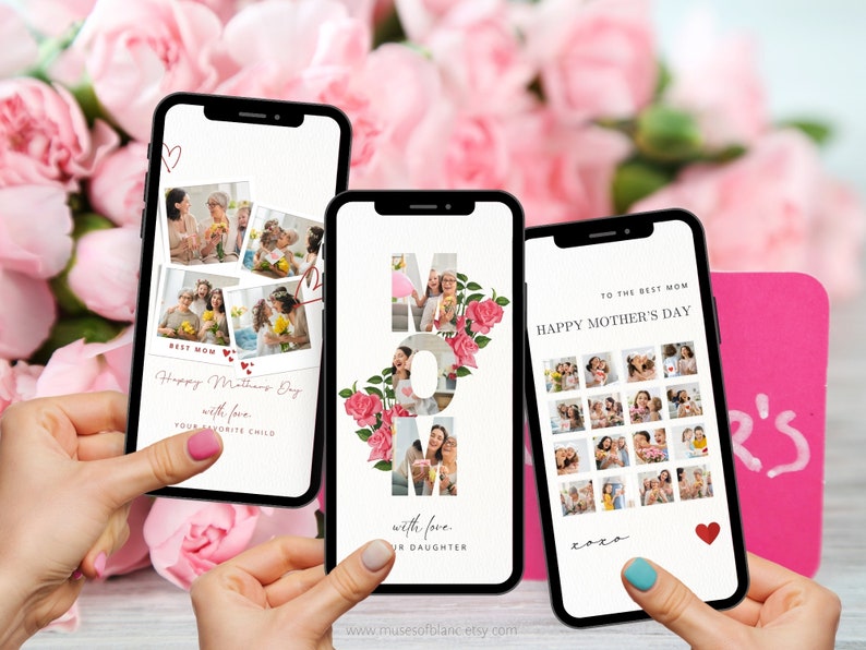 Editable Digital Mothers Day Cards Template, Animated Happy Mothers Day E-Card Template, Photo Collage Mothers Day Cards, Custom Mothers Day Greeting Cards Templates, Personalized Gift for Mom, Mobile Mothers Day Card Animation Video with Music GIF