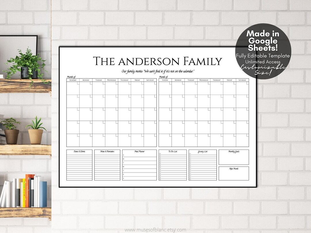 Editable Family Command Center Printable Google Sheets - Etsy