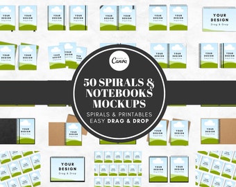 50 Spiral Notebook Mockup Templates, Spiral Journal Mockup, Spiral Planner Mockup, Book Mockups, Canva Mockup Templates, Digital Download